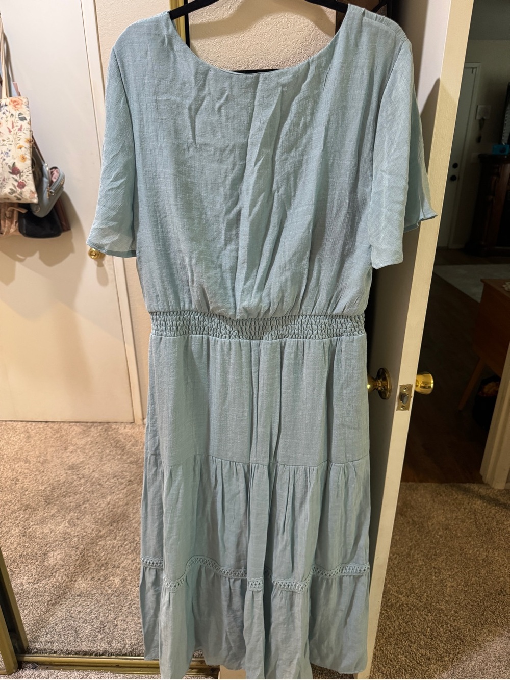 Women’s Sky Blue Tiered V-Neck Smocked Waist Maxi Dress - Picture 3 of 3